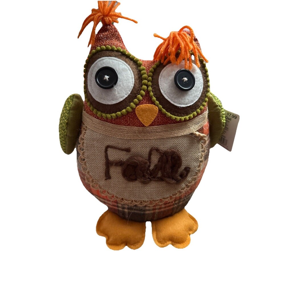 10” Fall Fest Owl Plush Decor – Autumn Harvest Weighted Stuffed Animal Decor